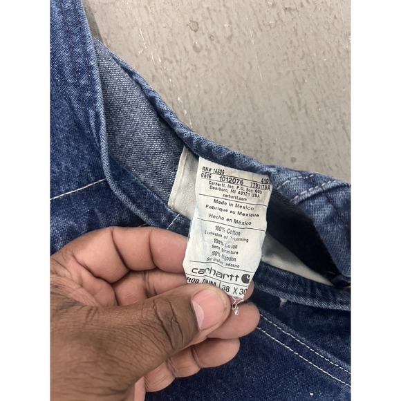 Carhartt R08 DNM Denim Dungaree Work Jeans Mens 38x30 Relaxed Fit Heavyweight - Picture 3 of 7